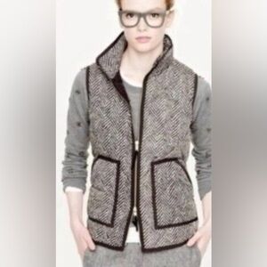J Crew #02533 Quilted Puffer Vest Gray Herringbone Printed Pattern Womens XSmall